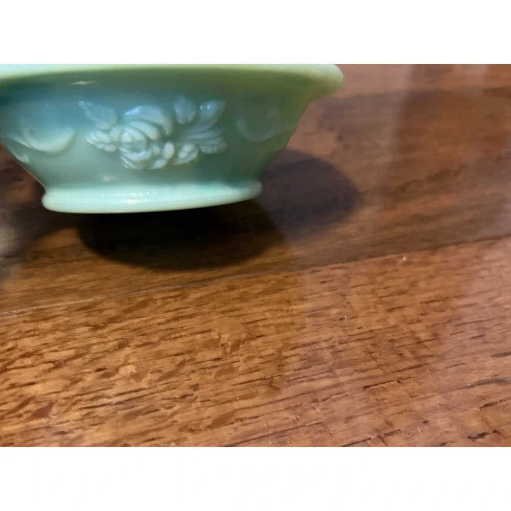 Vintage Avon Green/blue Victorian Slag Glass Rose Bath Oil‎ Pitcher & Basin Bowl